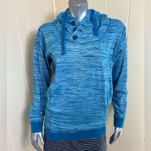 Cabelas Pullover Hoodie Womens Size M Turquoise Long Sleeve Button Neckline